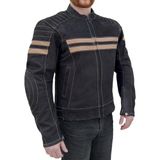 The Biker Jeans Retro Wax Black Korumalı Motosiklet Deri Montu Erkek