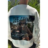 The Champ Clothing Çocuk Oversize Sweatshirt, DJ Leopar Baskılı, Bisiklet Yaka, 3 İplik Şardonlu Polar, Beyaz, 4-5 Yaş