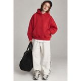The Champ Clothing Erkek Çocuk Oversize Basic Hoodie Sweatshirt Kırmızı – Kapüşonlu, Kanguru Cepli, 3 İplik Polar
