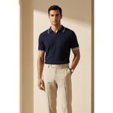 The Champ Clothing Erkek Fitilli Triko Polo Yaka Tişört Lacivert - Polo Çizgili Yaka, Fit, Yazlık, Örme