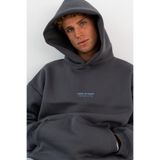 The Champ Clothing Erkek Oversize Sweatshirt Hoodie CHMP STUDIOS Baskılı Füme – Kapüşonlu, Kanguru Cep, 3 İplik