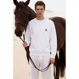 The Champ Clothing Erkek Oversize Sweatshirt, Rider Baskılı, Beyaz, L Beden, 3 İplik Şardonlu Polar