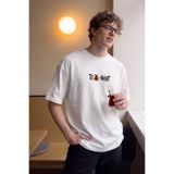 The Champ Clothing Erkek Oversize Tişört Tea-Shirt Baskılı Beyaz – Bisiklet Yaka, Rahat Kalıp, %100 Pamuk