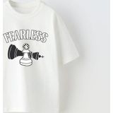 The Champ Clothing Fearless Yazılı Satranç Tasarım Baskılı Beyaz Çocuk T-Shirt