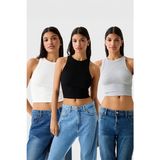 The Champ Clothing Halter Yaka Crop Atlet Seti - 3'lü (Beyaz, Siyah, Gri) %95 Pamuk Slim Fit Tasarım - Siyah - Beyaz - Gri - M - L