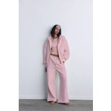 The Champ Clothing İçi Polar Oversize Kesim Kapüşonlu Fermuarlı Pembe Eşofman Takımı