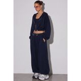 The Champ Clothing Kadın 3'lü Modal Takım Nova Ease Lacivert – Crop Atlet, Fermuarlı Hırka ve Ayarlanabilir Paça Alt