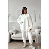 The Champ Clothing Kadın Double Oversize Eşofman Takımı Basic Beyaz– Bisiklet Yaka, Lastikli Paça, 3 İplik Polar