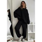 The Champ Clothing Kadın Double Oversize Eşofman Takımı Basic Siyah – Bisiklet Yaka, Lastikli Paça, 3 İplik Polar