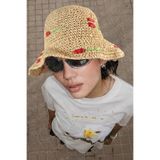 The Champ Clothing Kadın Hasır Bucket Şapka Rosalia Bloom Kırmızı Çiçek Detaylı – Yazlık, Hafif ve Şık