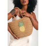 The Champ Clothing Kadın Hasır Omuz Çantası, Ananas Detaylı, Beej Rengi, Yazlık