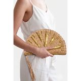 The Champ Clothing Kadın Hasır Omuz Çantası Solara Riviera, Bej, Altın Detaylı, El İşçiliği Dokulu, Yazlık Tasarım