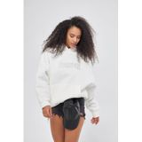 The Champ Clothing Kadın Kapüşonlu, Taş Baskılı, İçi Polar Oversize Beyaz Sweatshirt, XL Beden