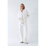 The Champ Clothing Kadın Oversize Eşofman Takımı, Fermuarlı, Kapüşonlu, Bol Paça, 3 İplik Polar, Beyaz, S