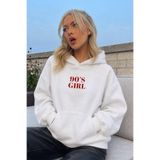 The Champ Clothing Kadın Oversize Hoodie 90’s Girl Baskılı Beyaz – Kapüşonlu, Kanguru Cepli, 3 İplik Polar