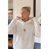 The Champ Clothing Kadın Oversize Hoodie, Palmiye Nakışlı, Kapüşonlu, Kanguru Cepli, 3 İplik Polar, Beyaz, XL