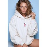 The Champ Clothing Kadın Oversize Hoodie Pink Kitty Club Baskılı Beyaz - Kapüşonlu, Cepli, 3 İplik Polar