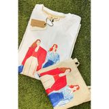 The Champ Clothing Kadın Oversize İllüstrasyon Baskılı Tişört + Bez Çanta Hediyeli Kombin – %100 Pamuk