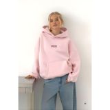 The Champ Clothing Kadın Oversize Kapüşonlu Sweatshirt, AMORE Baskılı, Kanguru Cep, Pembe
