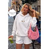The Champ Clothing Kadın Oversize Kapüşonlu Sweatshirt, Coffee Muse Baskılı, Kanguru Cep, 3 İplik, Beyaz