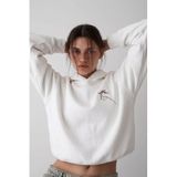 The Champ Clothing Kadın Oversize Kapüşonlu Sweatshirt, Geyik Nakışlı, Kanguru Cepli, 3 İplik Polar, Beyaz, XS