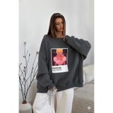 The Champ Clothing Kadın Oversize Sweat Elbise Füme Melanj - 3 İplik Şardonlu, Bisiklet Yaka, Pantone - prenses baskılı