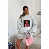 The Champ Clothing Kadın Oversize Sweat Elbise Gri Melanj - 3 İplik Şardonlu, Bisiklet Yaka, Pantone - prenses baskılı