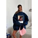The Champ Clothing Kadın Oversize Sweat Elbise Lacivert – 3 İplik Şardonlu , Bisiklet Yaka, Pantone - prenses baskılı