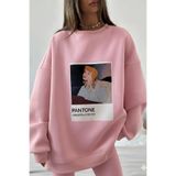 The Champ Clothing Kadın Oversize Sweat Elbise Pembe – 3 İplik Şardonlu , Bisiklet Yaka, Pantone – prenses baskılı