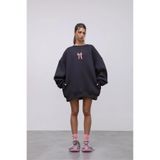 The Champ Clothing Kadın Oversize Sweat Elbise Pembe Kurdele Baskılı Füme – Bisiklet Yaka, 3 İplik Şardonlu Polar