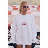 The Champ Clothing Kadın Oversize Sweatshirt 90’s Girl Baskılı Beyaz – Bisiklet Yaka, 3 İplik Şardonlu Polar