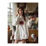 The Champ Clothing Kadın Oversize Sweatshirt, Bakery Reçelli Tost Baskılı, Beyaz, Bisiklet Yaka, 3 İplik Polar, XS