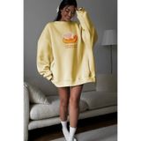 The Champ Clothing Kadın Oversize Sweatshirt Elbise Bakery Glazed Donut Baskılı Sarı – Bisiklet Yaka, 3 İplik Polar