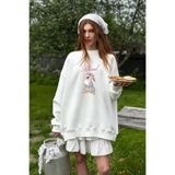 The Champ Clothing Kadın Oversize Sweatshirt Elbise Blessed Bunny Baskılı Beyaz – Bisiklet Yaka, 3 İplik Şardonlu Polar