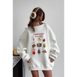 The Champ Clothing Kadın Oversize Sweatshirt Elbise Christmas Toys Baskılı Beyaz – Bisiklet Yaka, 3 İplik Polar