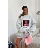 The Champ Clothing Kadın Oversize Sweatshirt Elbise, Gri Melanj, Bisiklet Yaka, Pantone Prenses Baskılı, M Beden