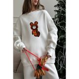 The Champ Clothing Kadın Oversize Sweatshirt Elbise Misha Mood Baskılı Beyaz – Bisiklet Yaka, 3 İplik Şardonlu Polar