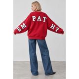 The Champ Clothing Kadın Oversize Sweatshirt Empathy 3D Baskılı Kırmızı – Bisiklet Yaka, 3 İplik Şardonlu Polar
