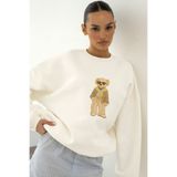 The Champ Clothing Kadın Oversize Sweatshirt Gentleman Bear 3D Baskılı Beyaz – Bisiklet Yaka, 3 İplik Şardonlu