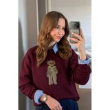The Champ Clothing Kadın Oversize Sweatshirt, Gentleman Bear 3D Baskılı, Bordo, Bisiklet Yaka, XS
