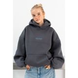 The Champ Clothing Kadın Oversize Sweatshirt Hoodie CHMP STUDIOS Füme – Kapüşonlu, 3 İplik Polar, Kanguru Cepli