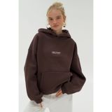 The Champ Clothing Kadın Oversize Sweatshirt Hoodie CHMP STUDIOS Kahverengi – Kapüşonlu, 3 İplik , Kanguru Cepli