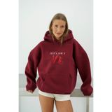 The Champ Clothing Kadın Oversize Sweatshirt Hoodie Hot & Spicy Baskılı Bordo – Kapüşonlu, Kanguru Cep, 3 İplik