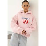 The Champ Clothing Kadın Oversize Sweatshirt Hoodie Hot & Spicy Baskılı Pembe – Kapüşonlu, Kanguru Cep, 3 İplik