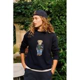 The Champ Clothing Kadın Oversize Sweatshirt, Ivy Bear 3D Baskılı, Bisiklet Yaka, Lacivert, 2XL