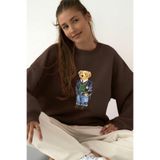 The Champ Clothing Kadın Oversize Sweatshirt, Ivy Bear 3D Baskılı, Bisiklet Yaka