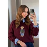 The Champ Clothing Kadın Oversize Sweatshirt Ivy Bear 3D Baskılı Bordo – Bisiklet Yaka, 3 İplik Şardonlu