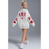 The Champ Clothing Kadın Oversize Sweatshirt Paris 3D Baskılı Beyaz – Bisiklet Yaka, Kol ve Sırt Baskılı, 3 İplik