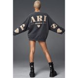 The Champ Clothing Kadın Oversize Sweatshirt Paris 3D Baskılı Füme – Bisiklet Yaka, Kol ve Sırt Baskılı, 3 İplik
