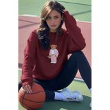 The Champ Clothing Kadın Oversize Sweatshirt, Pink Suit Bear 3D Baskılı, Bordo, Bisiklet Yaka, XL